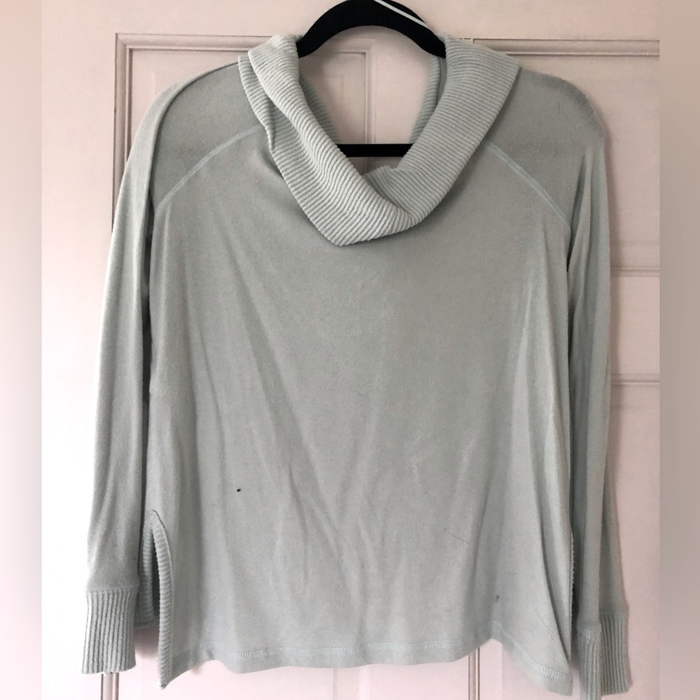 Light teal, cowl neck sweater. Only worn a handful of times. Super soft!